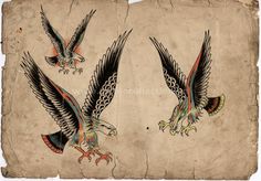 an old paper with two eagle tattoos on it