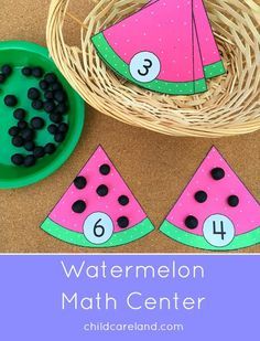 watermelon math center for kids to practice numbers and counting with their own hands