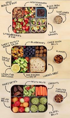 an image of different types of food in the shape of trays with labels on them