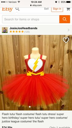 a red and yellow tutu skirt with a white heart on the front, lightning bolt at the back