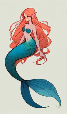 a drawing of a mermaid with long red hair