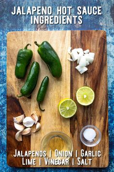 ingredients for jalapeno hot sauce on a cutting board