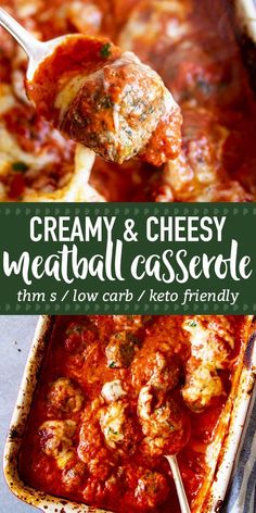 creamy and cheesy meatball casserole with tomato sauce