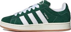 Campus 00s Shoes, 00s Shoes, Adidas Campus 00s, Adidas Trefoil, Adidas Campus, Round Toe Heels, Green Suede, Skate Shoes, White Sneakers