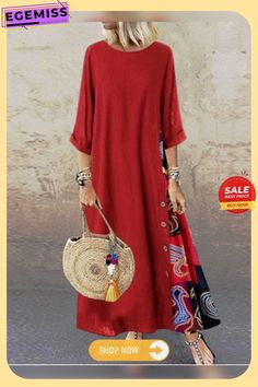 Women's Swing Dress Maxi Long Dress - 3/4 Length Sleeve Print Print Spring & Summer Hot Casual Holiday Vacation Dresses Loose Red Yellow Wine Army Green Navy Blue Gray L Xl Xxl 3xl 4xl 5xl Maxi Long Dress, Summer Hot, Holiday Vacation, Dresses By Length, Vacation Dresses, Dress Maxi, Types Of Dresses, Long Maxi Dress, Holiday Dresses