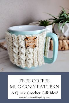 a coffee mug cozy pattern with the text free coffee mug cozy pattern