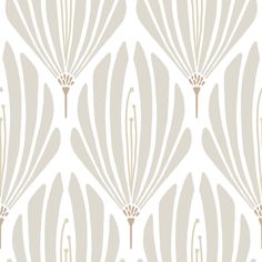 an art deco wallpaper pattern in grey and white, with fan shaped leaves on it