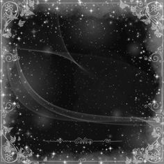 a black and white photo frame with stars in the sky behind it, as well as an ornate border