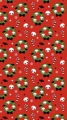 a red background with skulls and candy canes