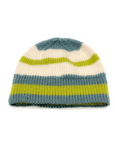 a blue and green striped hat on a white background