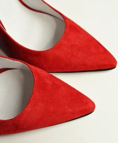 Red Suede Darling Pump Black Crane, Maryam Nassir Zadeh, Mara Hoffman, Red Suede, Real Fur, Red Shoes, Pomegranate, Heeled Mules