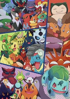 the pokemon characters are all different colors and sizes