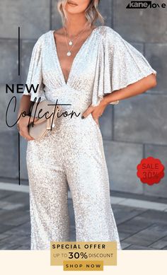 Street Patchwork Sequins V Neck Boot Cut Jumpsuits Glamorous Summer Workwear Jumpsuits, V-neck Sequined Jumpsuits And Rompers For Summer, Elevate Your Style, Boot Cut, Your Style, Jumpsuit, V Neck, Boots, Free Shipping