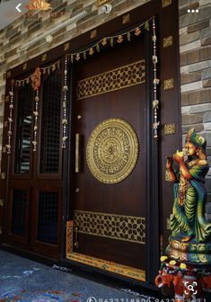 a wooden door with decorative decorations on it