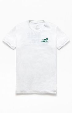 PacSun Exclusive! Rep the late great Mac Miller on top in this rad graphic tee. The Mac Miller Self Care T-Shirt features a classic construction and graphics inspired by his 2018 album "Swimming" on the front and back.


	Solid color tee
	Mac Miller graphics
	Crew neck
	Short sleeves
	Machine washable White Graphic Tee With Logo Print, White Print Logo Graphic Tee Shirt, Pacsun Logo, Mac Miller Merch, Men's Graphic Tees, Mac Miller, Mens Graphic Tee, Favorite Shirts, Dye T Shirt