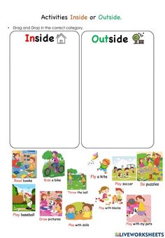 Inside Outside Worksheet For Kids, Inside And Outside Worksheet, Inside Outside Worksheet, Cvc Words Kindergarten, English Worksheets For Kindergarten, English Learning Books, Reading Comprehension Lessons, English Teaching Materials, English Activities For Kids