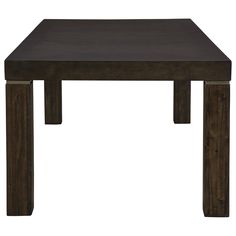 a square wooden table with two legs and a dark brown finish on the top, against a white background