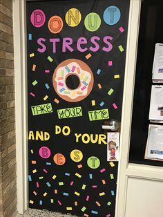 a door decorated with donuts and sprinkles for an instagram post