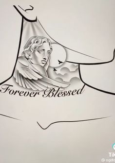 a drawing of a woman's face with the words, forever blessed on it