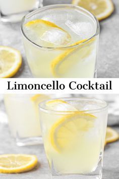 two glasses filled with lemonade cocktail next to sliced lemons on the side and in front