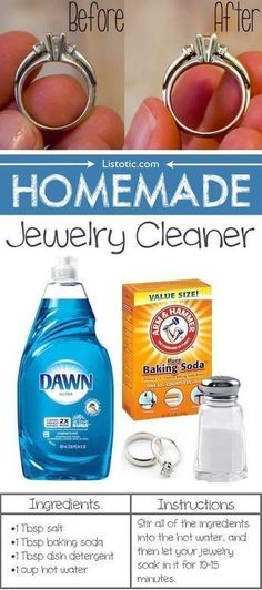 the instructions for how to use homemade jewelry cleaner