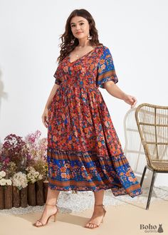 Try this Boho Plus Size Bethany Maxi Dress For Women this season! Beautiful contrast floral print V-neckline Short sleeves High slightly gathered waist with detachable matching belt & tassels Hidden zipper in underarm seam Wide contrast ruffled hemline Maxi/cropped maxi length (depending on height) Cold gentle hand wash recommended Fabric: Viscose SIZING GUIDE: Model wears Size 1XL, her approximate measurements are: Height: 172 cm, Bust: 98 cm , Waist: 76 cm, Hips: 108 cm PRODUCT MEASUREMENTS Si Boho Plus Size, Maxi Dress For Women, Dress For Women, Shoulder Length, Boho Dress, Hidden Zipper, Length Sleeve, Floral Print, Floral Prints