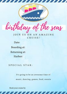 a birthday party flyer for a cruise ship