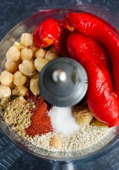 ingredients in a food processor to make chili and corn on the couscouse