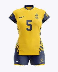 a women's soccer jersey with the number 5 on it, in yellow and blue