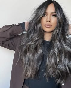 Hair Color 17 Ideas for Brunettes 2024 Dark Brown And Ash Brown Hair, Smokey Balayage Brunettes, Dark Fall Hair Color For Brunettes 2024, Gray Brunette Hair, Smokey Gray Hair Color, Smokey Brunette Hair, Dark Brown Ashy Hair, Ombre Brunette Hair, Ashy Black Hair