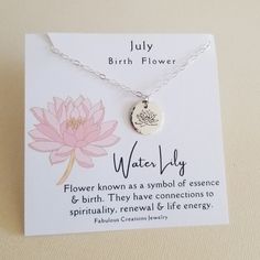 July Birth Flower Necklace, Water Lily Charm Necklace, Birth FLower Jewelry for Women July Birth Flower, Lily Necklace, Birth Flower Necklace, Meaningful Necklace, Month Of July, Lily Bloom, Jewelry Dainty, Flower Jewelry, Birth Flower