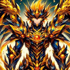 an image of a demonic creature with gold and blue wings