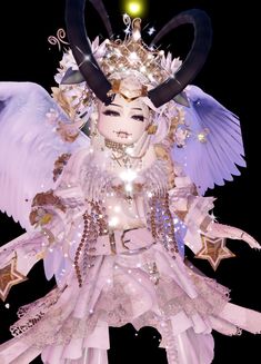 a digital painting of a woman with wings and jewels on her head, wearing an elaborate costume