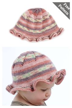 two pictures of a baby wearing a knitted hat