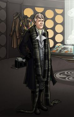 the doctor who is standing in front of a room full of clothes and other items