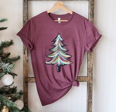 Watercolor Pine Tree, Tree Tshirt, Holiday Trees, Cute Christmas Shirts, Womens Christmas Shirts, Sugar Land, Watercolor Tree, Christmas Tree Shirt, Merry Christmas Shirts