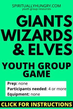 Giants, Wizards, and Elves is simply a variation of the classic Rock, Paper, Scissors game that everyone knows. The difference is that this version is much funnier! via @alexiswaid Group Activities For Teens, Rock Paper Scissors Game, Teen Games, Youth Ministry Games, Small Group Games, Elf Games, Church Games, Youth Group Activities