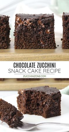 chocolate zucchini snack cake recipe on a white plate