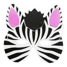 a black and white mask with pink ears