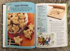 an open children's book with pictures of food and words on the page, titled tastyy globsies