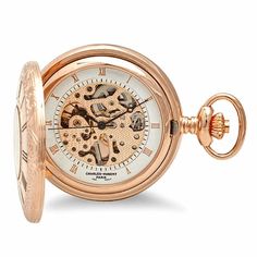 PRODUCT DESCRIPTIONSophisticated and warm, the soft luster of rose gold adds a classic elegance to this Charles Hubert pocket watch! The watch has a front window that allows you to see the inner mechanism, surrounded by numerals on the outside. The inside features a white calendar dial with rose gold numerals and hands. The back cover is etched in an ornate design, and the watch comes with a matching 12" chain, and is packaged in a Charles Hubert gift box.PRODUCT INFORMATIONRose gold mechanical Elegant Self-winding Pocket Watch With Round Dial, Elegant Self-winding Pocket Watch, Timeless Self-winding Pocket Watch With Round Dial, Elegant Formal Pocket Watch With Skeleton Dial, Timeless Rose Gold Watch Accessories With Metal Dial, Elegant Formal Pocket Watch With Metal Dial, Timeless Rose Gold Watch Accessories With Skeleton Dial, Elegant Gold Pocket Watch With Skeleton Dial, Timeless Rose Gold Watch Accessories As Gift