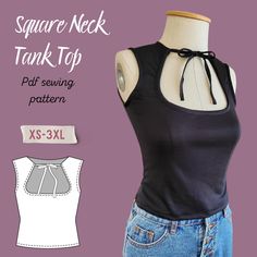 a woman's tank top sewing pattern, with the front and back views showing