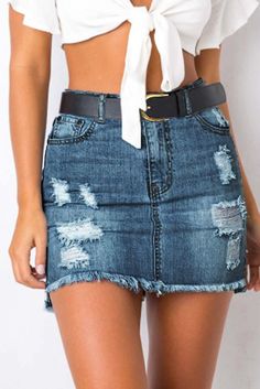 Blue Distressed Raw Hem Denim Mini Skirt Perfect Leg Shape, Club Office, Cheap Skirts, Perfect Legs, Miniskirt Outfits, Women Skirts, Denim Skirts, Hem Design, Denim Details