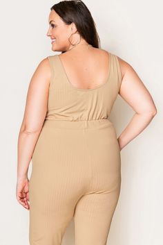 Apricot Ribbed Drawstring Waist Plus Size Sleeveless Jumpsuit Ribbed Sleeveless Jumpsuits And Rompers For Spring, Sleeveless Ribbed Jumpsuits And Rompers For Spring, Spring Sleeveless Ribbed Jumpsuits And Rompers, Spring Sleeveless Ribbed Bodysuit, Ribbed Sleeveless Jumpsuits And Rompers For Loungewear, Sleeveless Ribbed Jumpsuits And Rompers For Loungewear, Sleeveless Ribbed Jumpsuits For Loungewear, Sleeveless Solid Color Bodysuit For Loungewear, Sleeveless Beige Bodysuit For Summer