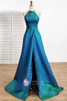 green blue iridescent glitter satin long prom dress Iridescent Prom Dress, Themed Prom Dresses, Satin Long Prom Dress, Prom Dress Sleeveless, Prom Dresses Long Blue, Glitter Prom Dress, Custom Made Prom Dress, Iridescent Dress, Lurex Fabric