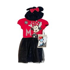 Minnie Mouse Hooded A-Line Dress With Bows Black Red Girl's Size M (7/8) This Girls' Short-Sleeve Dress Features An Illustration Of Minnie On The Bodice, Along With A Mesh Skirt That Features Glittery Detailing All Over For Cute Style. Crafted From Soft Fabric For Comfy Wear, This Knee-Length Dress Helps Her Stay Cool All Day, Whether She's Attending A Party Or Just Hanging Out At Home. Complete With 4 Minnie Mouse Surprise Bows, This Knee-Length Dress Also Has A Hood Adorned With A Polka-Dotted Lion King Dress, Cinderella Dress Disney, Pooh Dress, Girls Pinafore Dress, Little Mermaid Dresses, Frozen Elsa Dress, Minnie Dress, Rapunzel Dress, Girls Pinafore