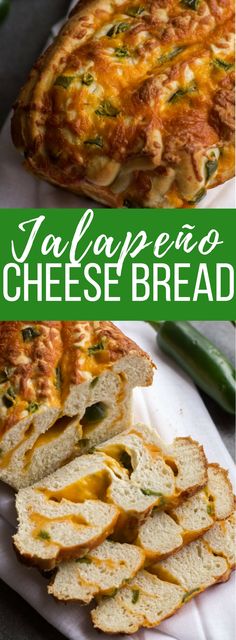 jalapeno cheese bread cut in half and stacked on top of each other