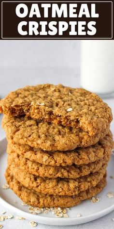 oatmeal cookies stacked on top of each other with the text overlay