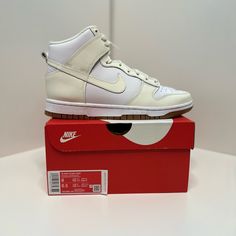 Nike Dunk High White Sail/ Gum Sole New In Box. Never Worn Or Tried On. Women’s Size 8 / Men’s Size 6.5 Dd1869-109 Classic High-top Sneakers With Branded Heel Counter, Modern White Custom Sneakers, Plain Toe, Modern White Custom Sneakers With Plain Toe, Modern White Custom Sneakers Plain Toe, Classic White Custom Sneakers With Cushioned Footbed, Modern White Plain Toe Custom Sneakers, White Custom Sneakers With Branded Insole, Classic White Sneakers With Removable Insole, White High-top Sneakers With Branded Heel Counter