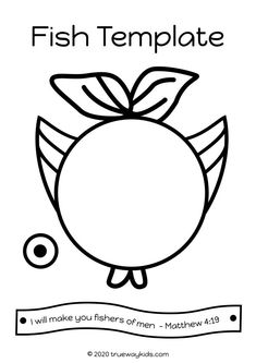 a coloring page with the words fish template and an image of a bird on it